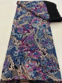 Нигерийская кружевная ткань 2023, Высококачественная вышивка, тюль, сетка, свадебное платье, расшитое Африканской Французской сеткой с блестками