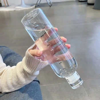 Новейший стакан для воды, спортивная бутылка для воды со шкалой времени, пара пластиковых переносных контейнеров для воды, наружная бутылка для прозрачной воды с защитой от падения