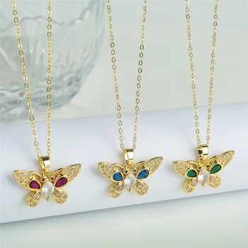 Новое блестящее ожерелье с бабочкой, Изысканное двухслойное ожерелье с цепочкой на ключицу, ювелирные изделия для дам в подарок