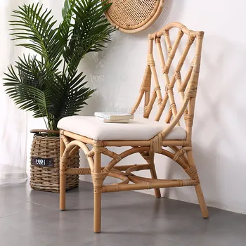 Обеденный стул из натурального ротанга для кухни, уличный стул со спинкой, Креативный стул для семейного отдыха, ретро-кресла для отдыха в стиле Кантри