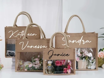 Персонализированные подарочные сумки-тоут, сумка для подружек невесты из мешковины, сумка для свадебных подарков, изготовленная на ЗАКАЗ сумка для подарков из ПВХ-джута для вечеринок