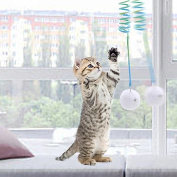 Плюшевая игрушка для домашних кошек С присоской, Регулируемая Растягивающаяся Подвесная пружина С колокольчиком, Интерактивная игрушка для домашних кошек