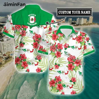 Пользовательское название Proud Mexico Мужская гавайская рубашка с коротким рукавом с 3D принтом Мужская Гавайская пляжная футболка Женская летняя футболка с отворотом Топ унисекс