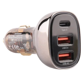 Прозрачное автомобильное зарядное устройство, прикуриватель, 3 USB-адаптера, зарядное устройство для мобильного телефона, Qc 3.0, постепенная светодиодная подсветка (прозрачный чай черного цвета)