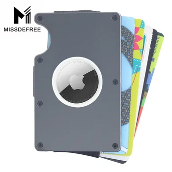 Простой металлический кошелек с воздушной биркой | алюминиевая тонкая кредитная карта, держатель для удостоверения личности | Поставляется со встроенным тонким чехлом для Apple Air Tag