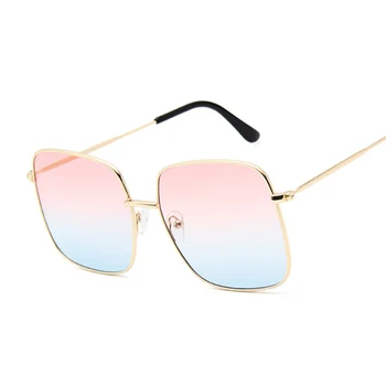 Ретро Большие квадратные солнцезащитные очки Женские Винтажные Брендовые оттенки Прогрессивного металлического цвета Солнцезащитные очки для женского модельера Lunette