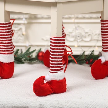Рождественские носки для ножек стула с эльфом, Ножки стола Санта-Клауса, Покрытие мебели, Защита пола для домашнего декора, принадлежности для вечеринок, Орнамент