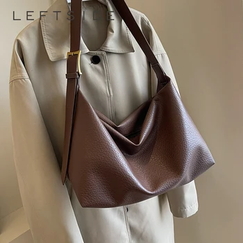СЛЕВА Модные кожаные сумки-тоут для женщин 2023, женская простая сумка через плечо большой емкости, большая сумка-хобо, сумки