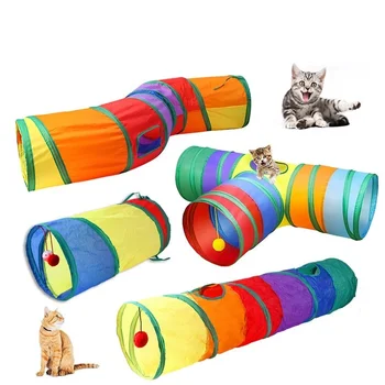 Складной Туннель для кошек с 2/3 отверстиями, игрушка для собак, Подвесной мяч для тренировок в помещении и на улице, Игрушка для игры в туннель, Трубка для кошек, Принадлежности для кошек