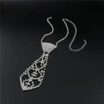 Стильное ожерелье-цепочка в форме галстука Унисекс с блестящими стразами Ожерелье в форме галстука Медное ожерелье унисекс для маскарада