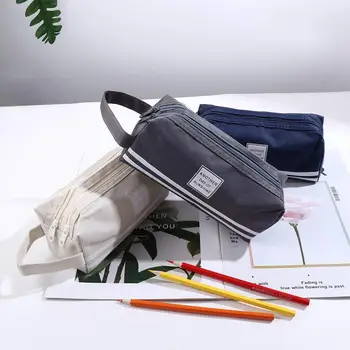 Студенческая Портативная сумка для хранения школьных канцелярских принадлежностей большой емкости ярких цветов, Пенал для ручек, двухслойный пенал для ручек