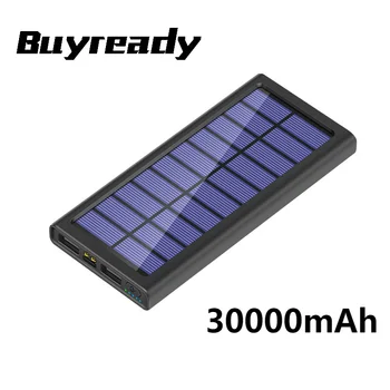 Ультратонкое солнечное зарядное устройство большой емкости с двумя лампами, многофункциональный мобильный источник питания на открытом воздухе Емкостью 30000mAh.