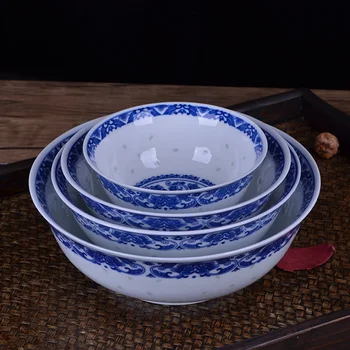 Фарфоровая посуда с бело-голубым цветочным принтом, миска для супа Рамэн, Китайские рисовые миски, Традиционная Ностальгическая обеденная миска