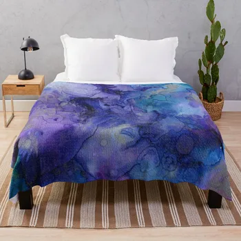 Фиолетовое и бирюзово-синее текстурированное акварельное покрывало, покрывало для декоративного дивана, Мягкое большое одеяло, покрывало для ворса