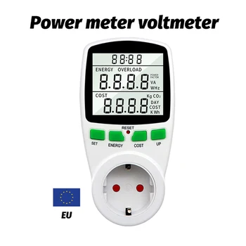 Цифровой измеритель мощности Ваттметр Розетка для выставления счетов Счетчик энергии кВтч Напряжение Частота Тока Монитор электроэнергии Штепсельная вилка ЕС
