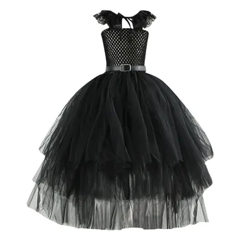Черное сетчатое платье без рукавов на бретелях для девочек, модное платье для выступлений, винтажное платье для девочек