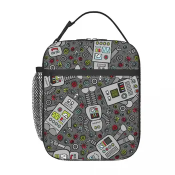 Школьная сумка для ланча в стиле ретро-робота, Оксфордская сумка для ланча, для офиса, для путешествий, для кемпинга, термоохладитель, ланч-бокс