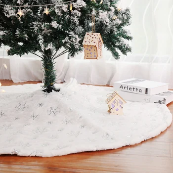 Юбка для Рождественской елки с принтом снежинок, 122 см, белая плюшевая ткань, коврик для декора дна Рождественской елки, 2023 Веселых рождественских украшений